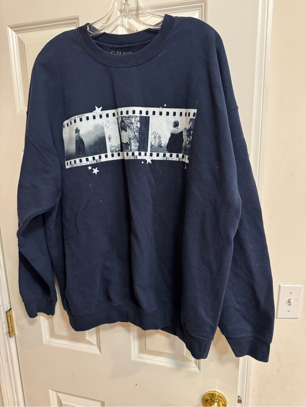 Taylor Swift Navy Crewneck Sweatshirt with Film-Strip Graphic